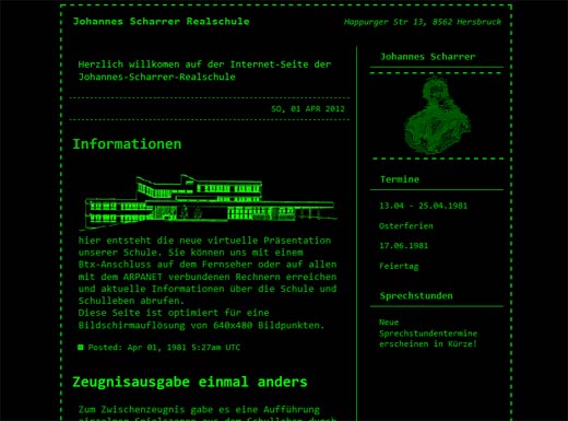 Screenshot der Homepage von 1981
